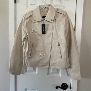 New Lulus Cream Zippered Vegan Leather Moto Jacket Size Medium